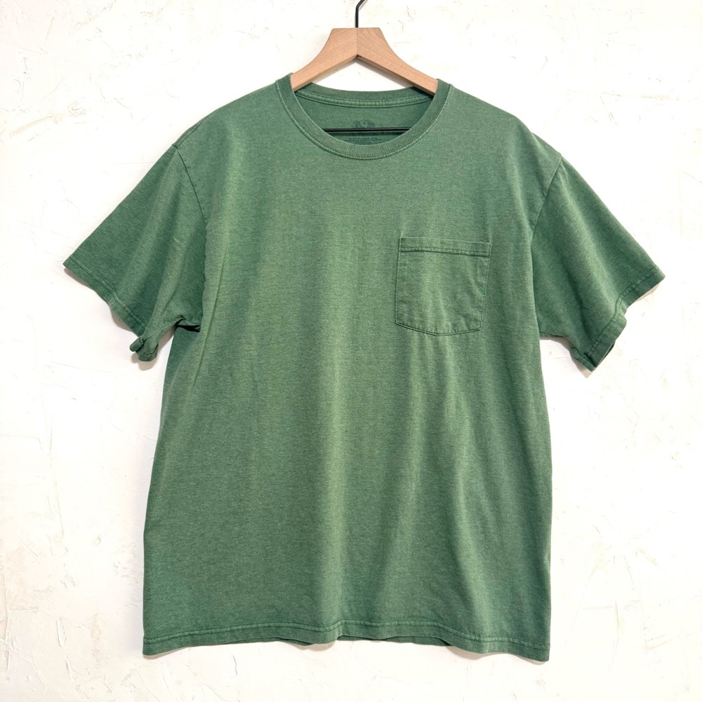 Vintage Washed Green Pocket T Soft Fade Cotton T-Shirt Size L Relaxed Fit